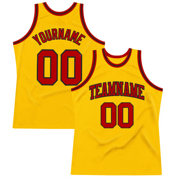 Custom Gold Red-Black Authentic Throwback Basketball Jersey