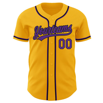 Custom Gold Purple-Black Authentic Baseball Jersey