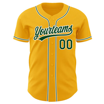 Custom Gold Green-White Authentic Baseball Jersey