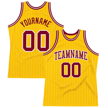 Custom Gold White Pinstripe Maroon Authentic Basketball Jersey