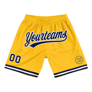 Custom Gold Navy-White Authentic Throwback Basketball Shorts