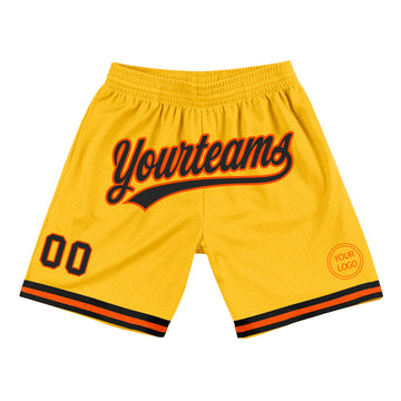 Custom Gold Black-Orange Authentic Throwback Basketball Shorts