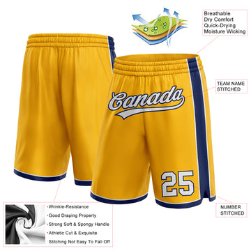 Custom Gold White-Navy Authentic Basketball Shorts