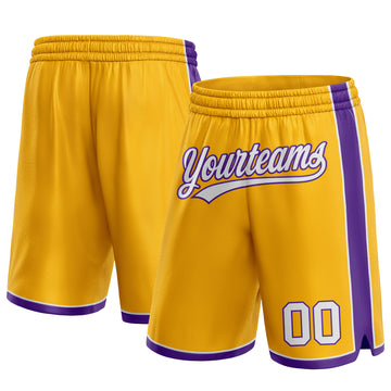 Custom Gold White-Purple Authentic Basketball Shorts