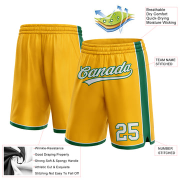 Custom Gold White-Kelly Green Authentic Basketball Shorts