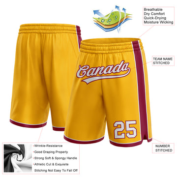 Custom Gold White-Maroon Authentic Basketball Shorts