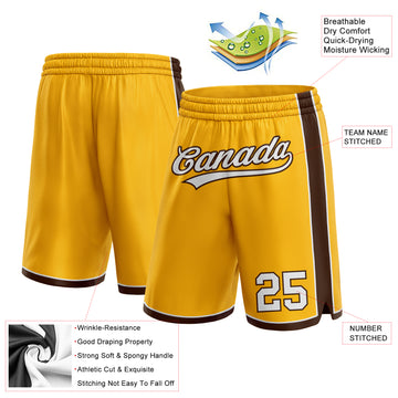 Custom Gold White-Brown Authentic Basketball Shorts