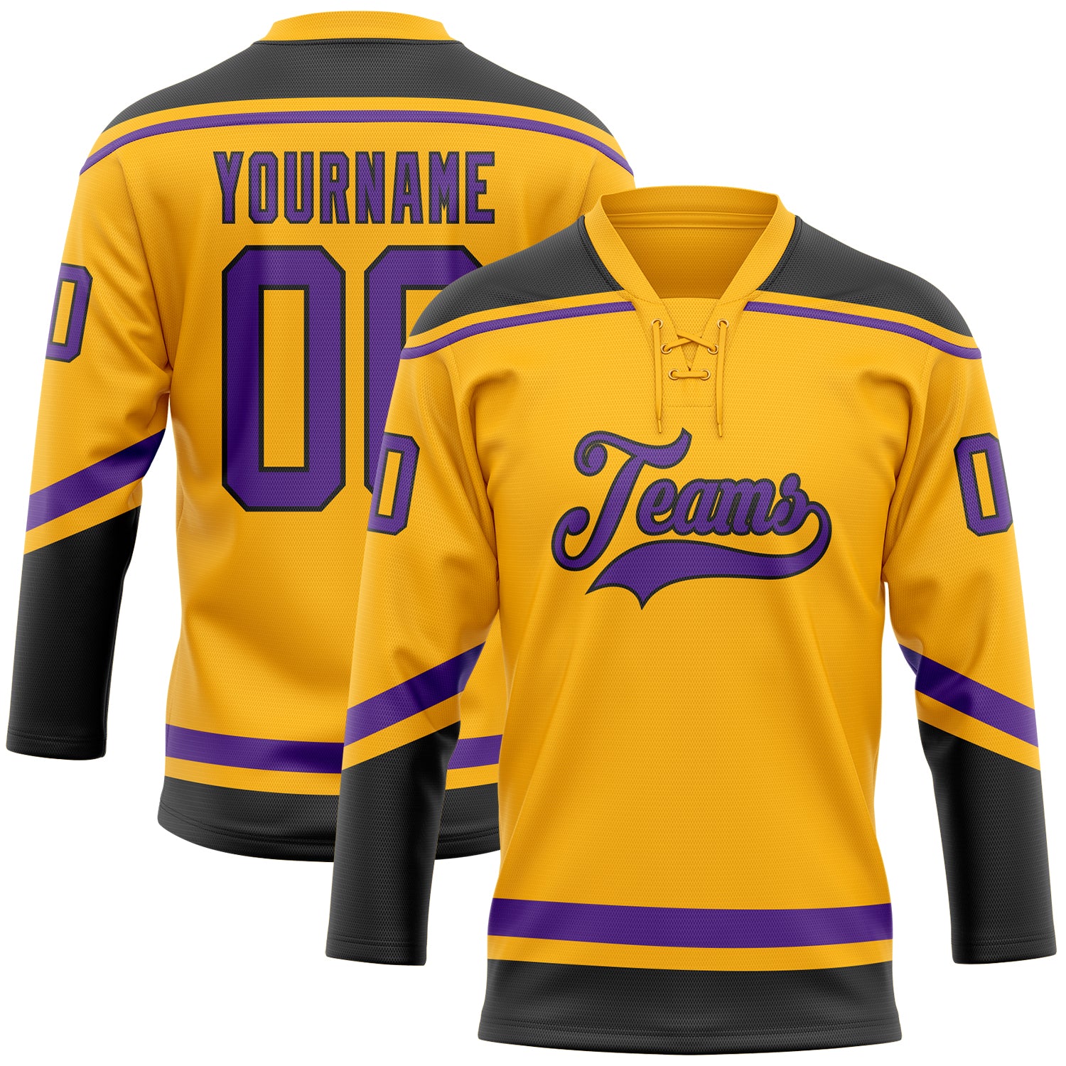 Custom Hockey Jersey Black Purple-Pink Hockey Lace Neck Jersey Men's Size:2XL