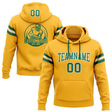Custom Stitched Gold Kelly Green-White Football Pullover Sweatshirt Hoodie