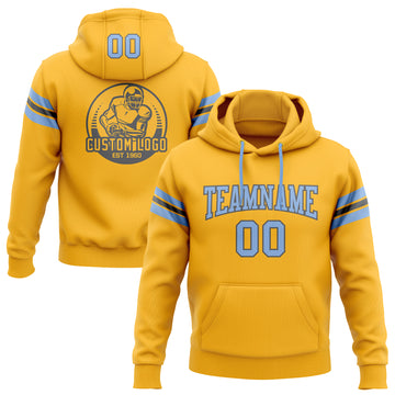 Custom Stitched Gold Light Blue-Steel Gray Football Pullover Sweatshirt Hoodie
