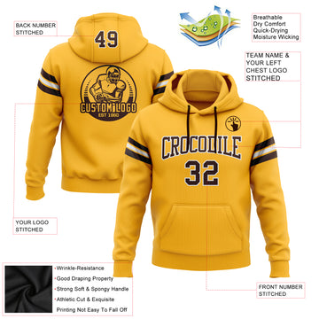 Custom Stitched Gold Brown-White Football Pullover Sweatshirt Hoodie