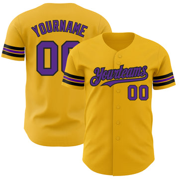 Custom Gold Purple-Black Authentic Baseball Jersey