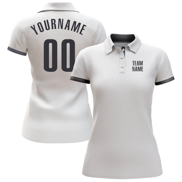 Custom White Steel Gray Performance Golf Polo Shirt