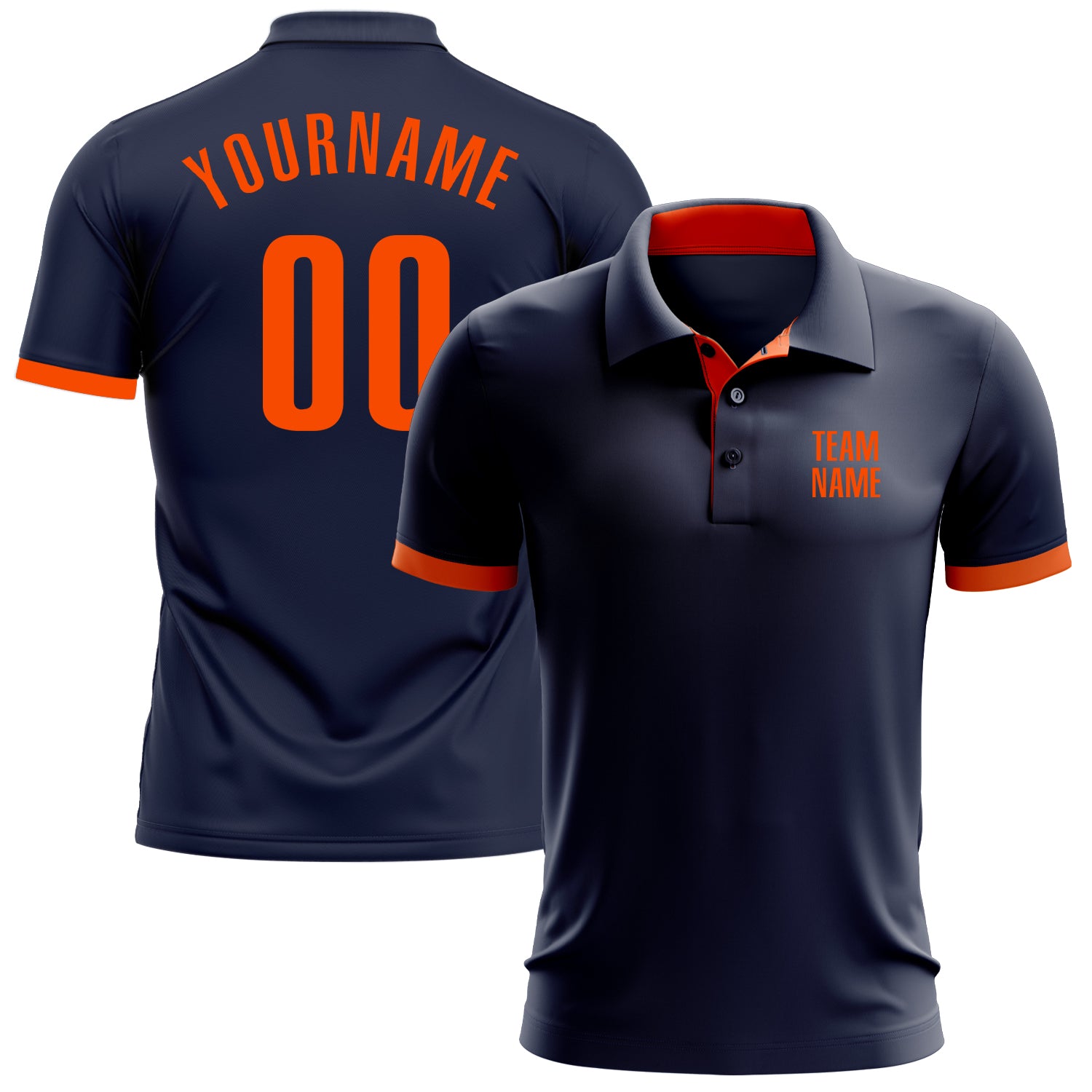 Custom Navy Orange Performance Golf Polo Shirt Discount