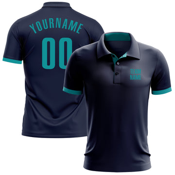 Custom Navy Aqua Performance Golf Polo Shirt