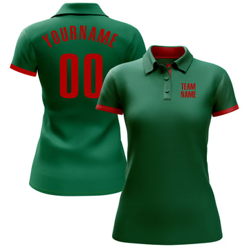 Custom Kelly Green Red Performance Golf Polo Shirt