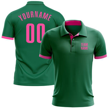 Custom Kelly Green Pink Performance Golf Polo Shirt