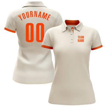 Custom Cream Orange Performance Golf Polo Shirt
