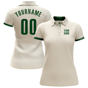 Custom Cream Green Performance Golf Polo Shirt