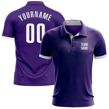 Custom Purple White Performance Golf Polo Shirt