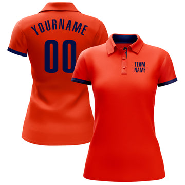 Custom Orange Navy Performance Golf Polo Shirt
