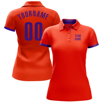 Custom Orange Purple Performance Golf Polo Shirt