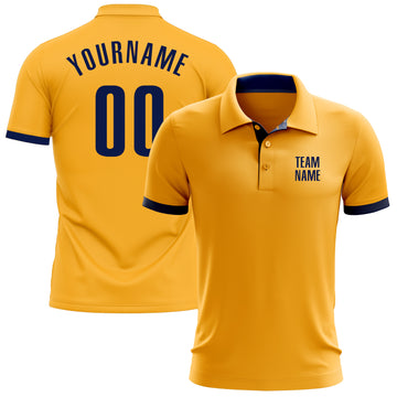 Custom Gold Navy Performance Golf Polo Shirt