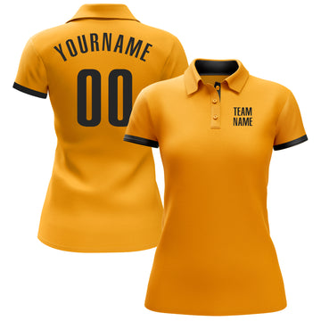 Custom Gold Black Performance Golf Polo Shirt