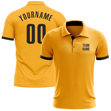 Custom Gold Black Performance Golf Polo Shirt