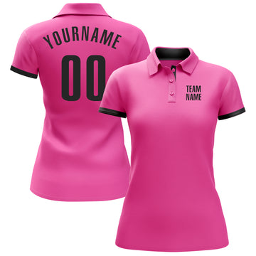 Custom Pink Black Performance Golf Polo Shirt
