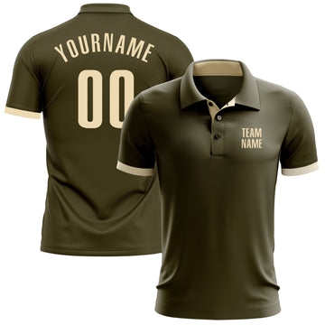 Custom Olive Cream Performance Salute To Service Golf Polo Shirt