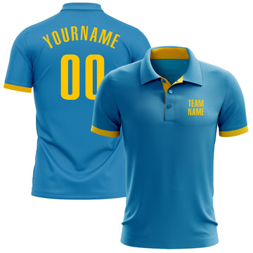 Custom Panther Blue Yellow Performance Golf Polo Shirt