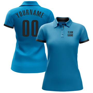 Custom Panther Blue Black Performance Golf Polo Shirt