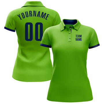 Custom Neon Green Navy Performance Golf Polo Shirt