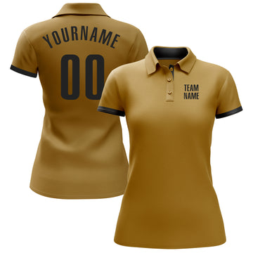 Custom Old Gold Black Performance Golf Polo Shirt
