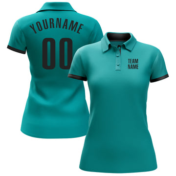 Custom Aqua Black Performance Golf Polo Shirt