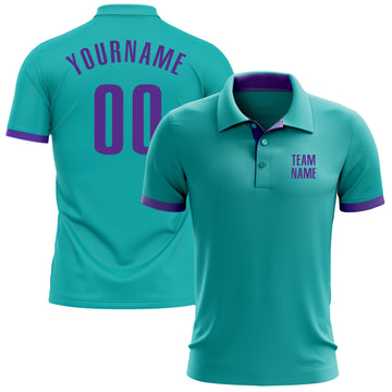 Custom Aqua Purple Performance Golf Polo Shirt