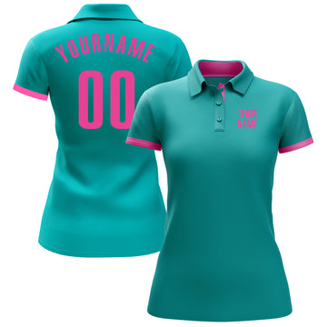 Custom Aqua Pink Performance Golf Polo Shirt