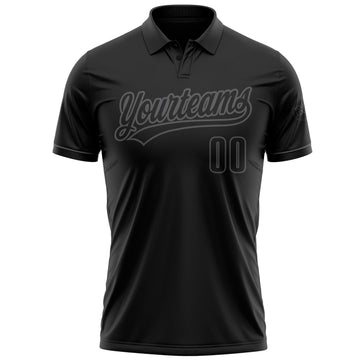 Custom Black Black-Steel Gray Performance Vapor Golf Polo Shirt