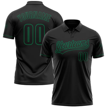 Custom Black Black-Kelly Green Performance Vapor Golf Polo Shirt