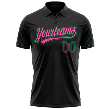 Custom Black Kelly Green-Pink Performance Vapor Golf Polo Shirt