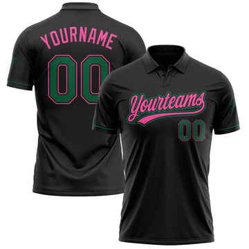 Custom Black Kelly Green-Pink Performance Vapor Golf Polo Shirt