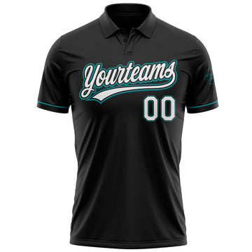 Custom Black White-Teal Performance Vapor Golf Polo Shirt