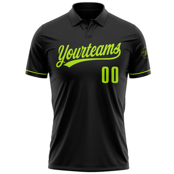 Custom Black Neon Green Performance Vapor Golf Polo Shirt