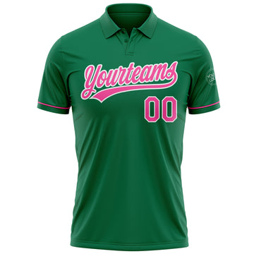 Custom Kelly Green Pink-White Performance Vapor Golf Polo Shirt