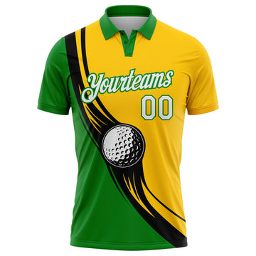 Custom Yellow White-Grass Green 3D Pattern Design Golf Ball Performance Golf Polo Shirt