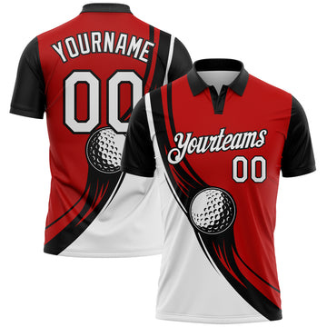 Custom Red White-Black 3D Pattern Design Golf Ball Performance Golf Polo Shirt