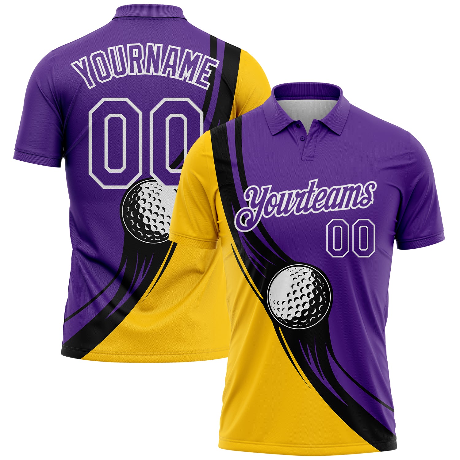 Custom Purple Yellow Performance Golf Polo Shirt