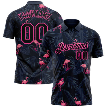 Custom Black Pink 3D Pattern Design Flamingo Performance Golf Polo Shirt