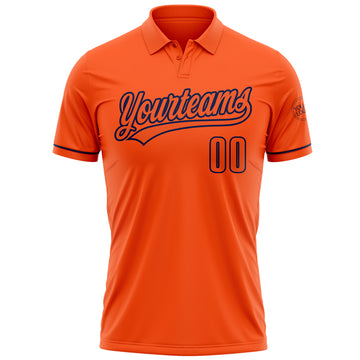 Custom Orange Navy Performance Vapor Golf Polo Shirt